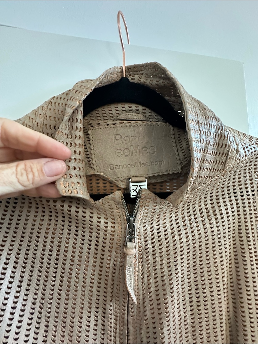 Women’s Taupe Perforated Leather Jacket